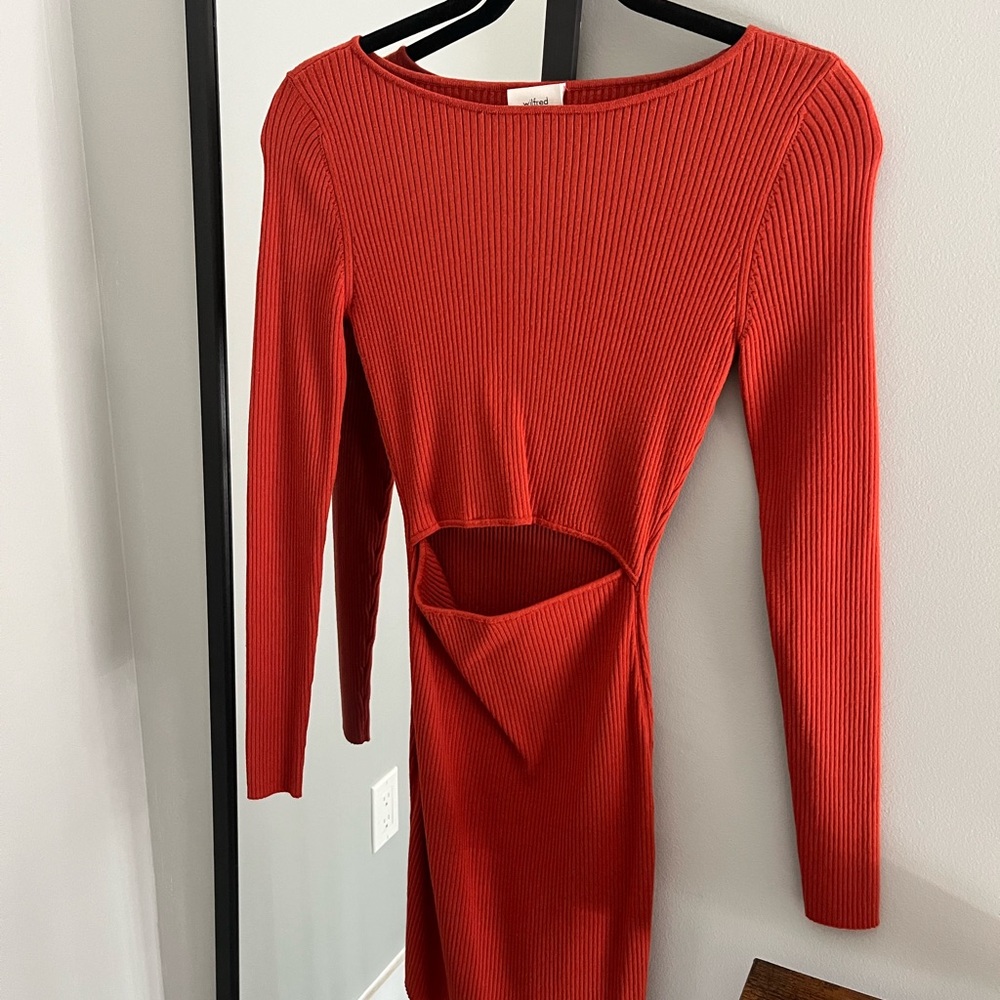 Wilfred orange Ribbed Long-Sleeve Cutout Bodycon Dress